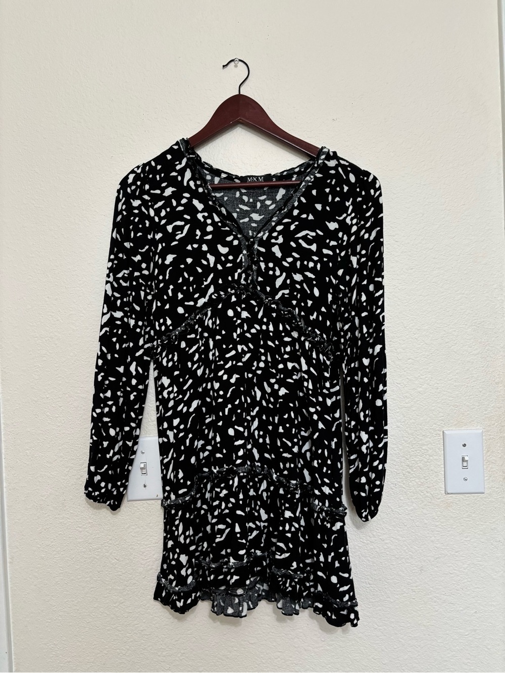 MXM Black and White Printed Long Sleeve Dress